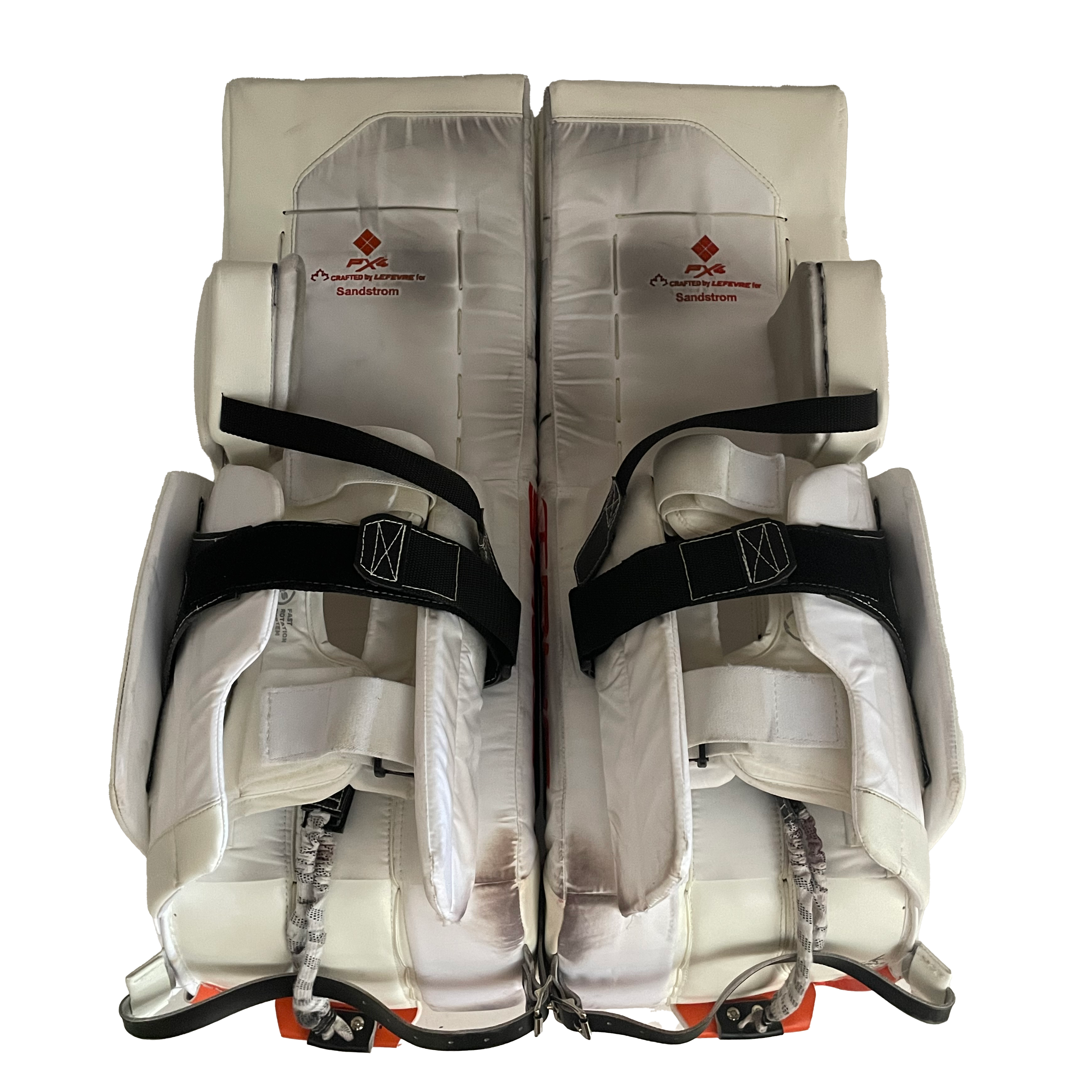 True HZRDUS PX4 - Ensemble de protections de gardien de but Pro Stock d'occasion - Felix Sandstrom - (Blanc/Noir/Orange)